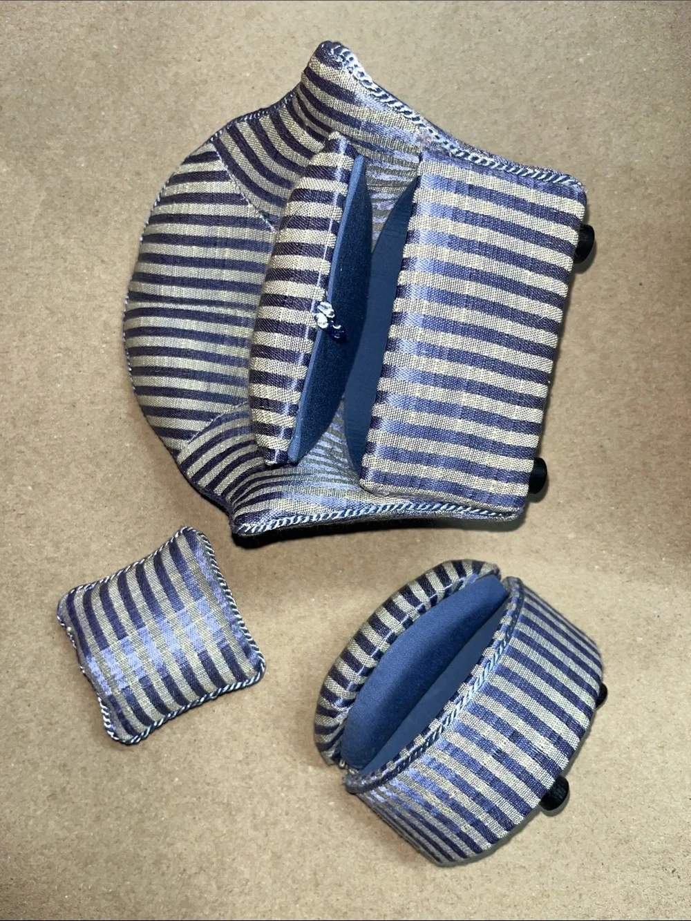 Dritz Collectible Cushions Blue Striped Pin Cushions Storage Compartment 3pc Set